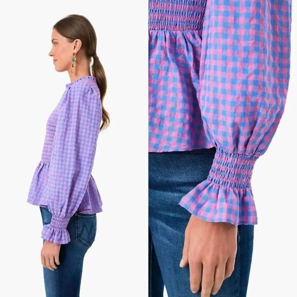 Tuckernuck Hyacinth House Textured Gingham Ruby Blouse XXL - Picture 2 of 11